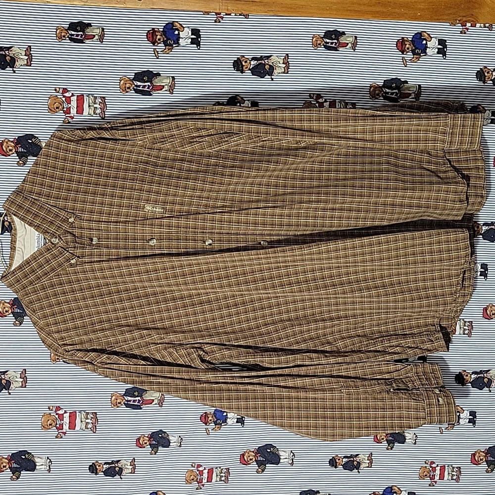 Columbia Flannel Brown Plaid Button Long Sleeve Cotton XLT Outdoor Shirt